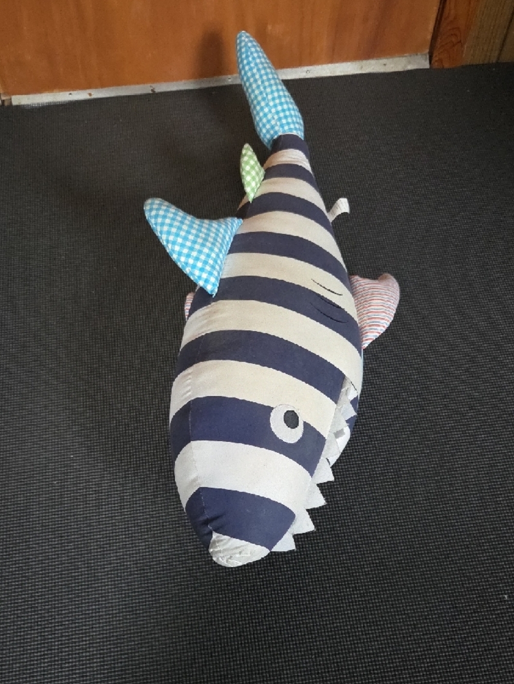 Pottery Barn Kids Striped Shark Plush in Blue, White, Green and Pink